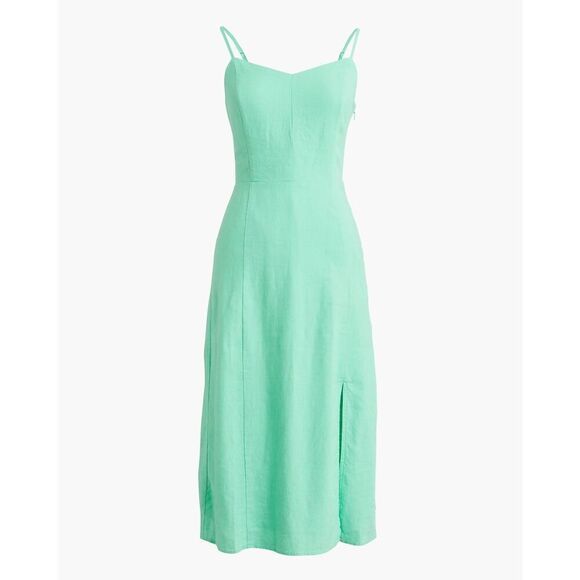 J.Crew factory NWT linen‎ blend midi dress preppy coastal Mint Green Size 10 - Picture 4 of 5